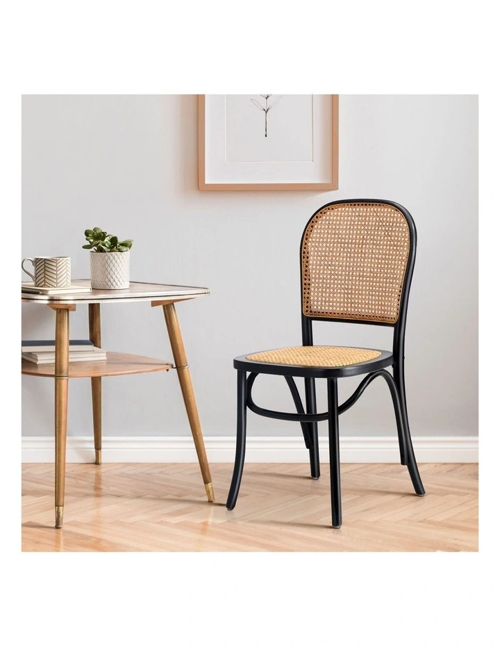 Oikiture Dining Chairs Wooden Chairs Rattan Accent Chair Black image 4