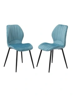 Oikiture Set of 2 Dining Chairs Kitchen Lounge Padded Seat Armless Velvet Blue