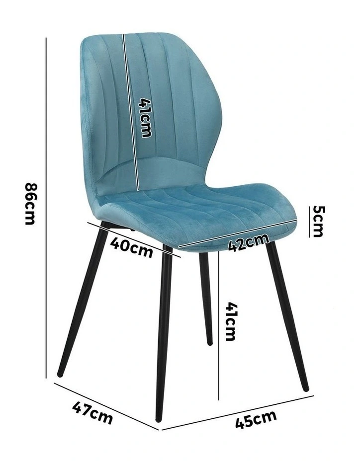 Oikiture Set of 2 Dining Chairs Kitchen Lounge Padded Seat Armless Velvet Blue image 3