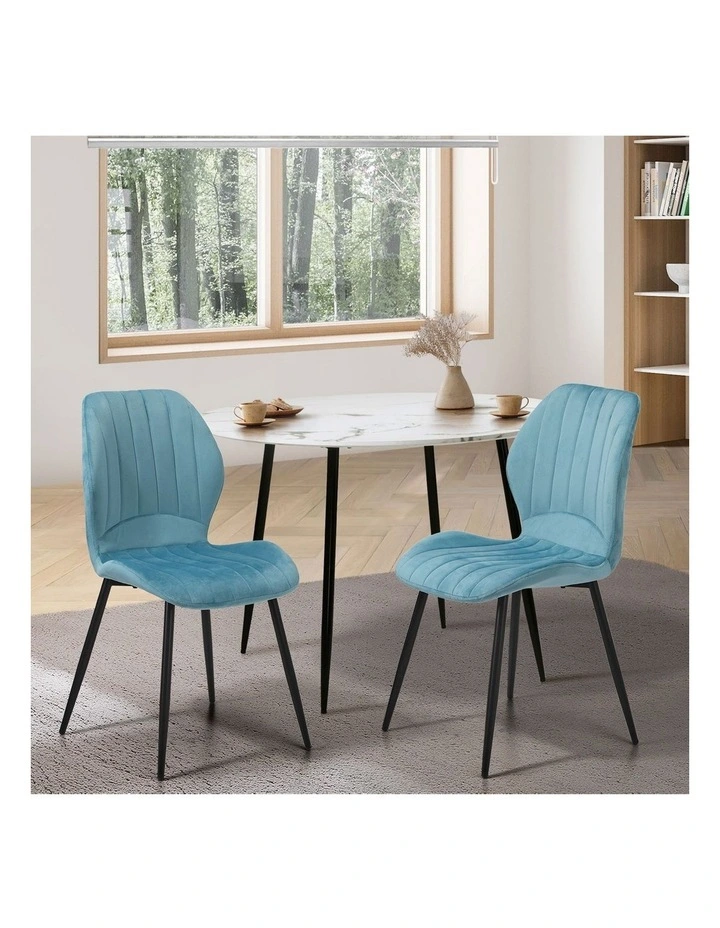 Oikiture Set of 2 Dining Chairs Kitchen Lounge Padded Seat Armless Velvet Blue image 4