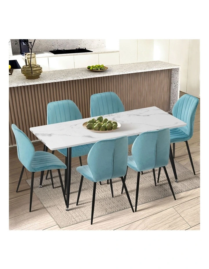 Oikiture Set of 2 Dining Chairs Kitchen Lounge Padded Seat Armless Velvet Blue image 5