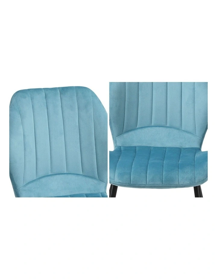 Oikiture Set of 2 Dining Chairs Kitchen Lounge Padded Seat Armless Velvet Blue image 6