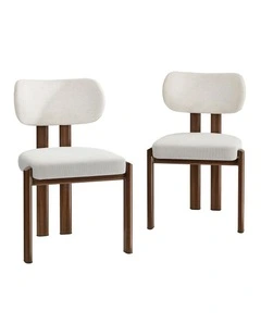 Oikiture Set of 2 Dining Chairs Linen Fabric Kitchen Padded Seat Beige&Brown