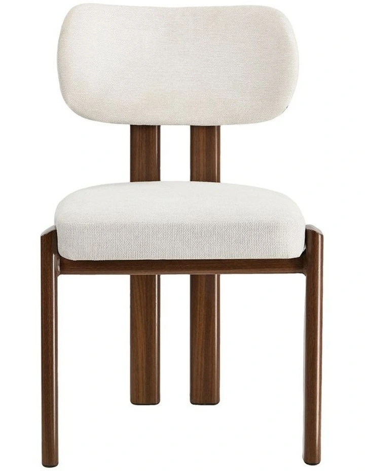Oikiture Set of 2 Dining Chairs Linen Fabric Kitchen Padded Seat Beige&Brown image 2