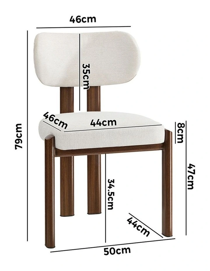 Oikiture Set of 2 Dining Chairs Linen Fabric Kitchen Padded Seat Beige&Brown image 3
