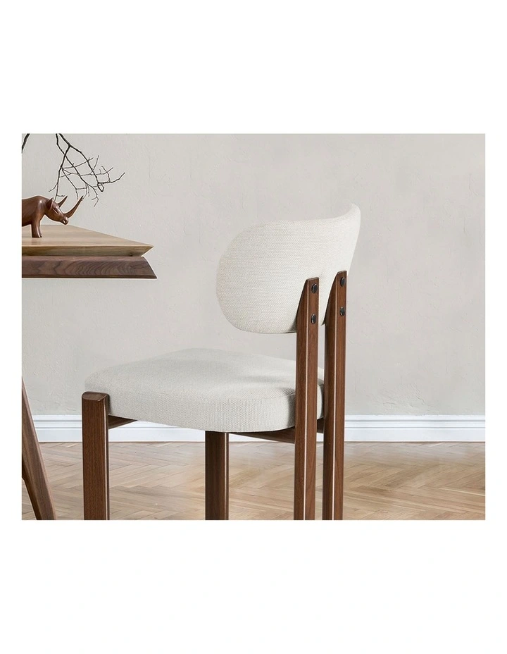 Oikiture Set of 2 Dining Chairs Linen Fabric Kitchen Padded Seat Beige&Brown image 6