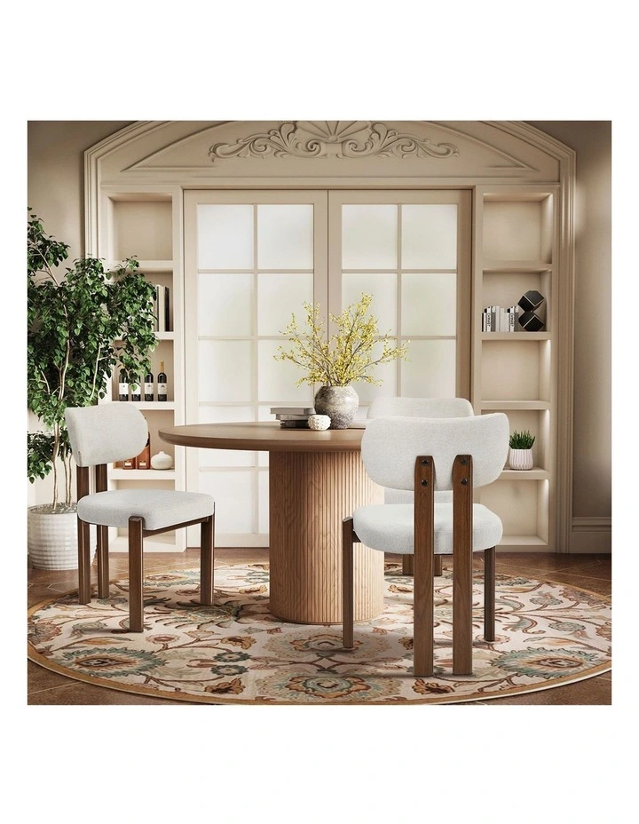 Oikiture Set of 2 Dining Chairs Linen Fabric Kitchen Padded Seat Beige&Brown image 7