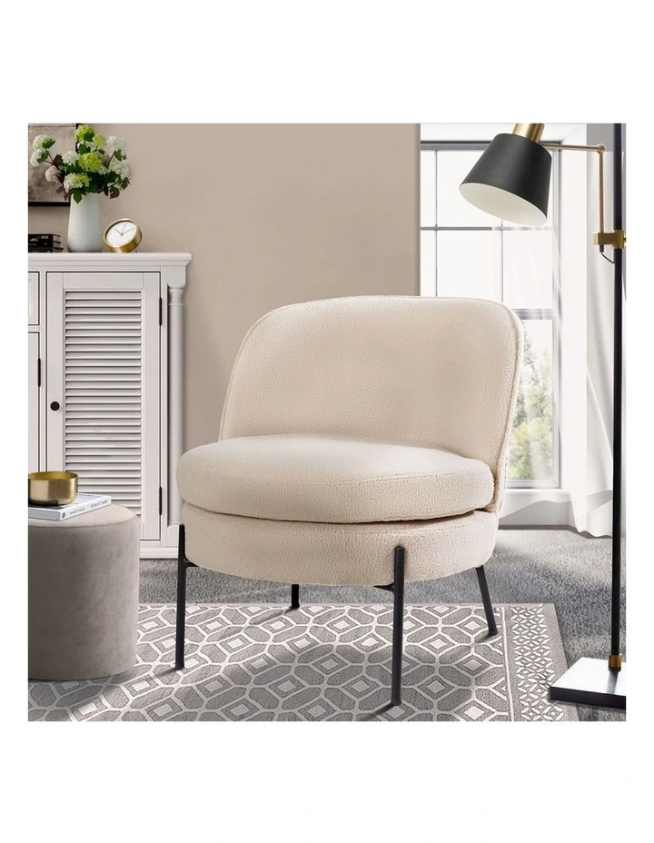Oikiture Armchair Lounge Chair Accent Couch Chairs Padded Sofa Boucle Beige image 4