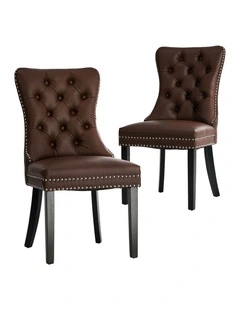 Oikiture 2x Dining Chairs Upholstered French Provincial Tufted PU Leather Brown