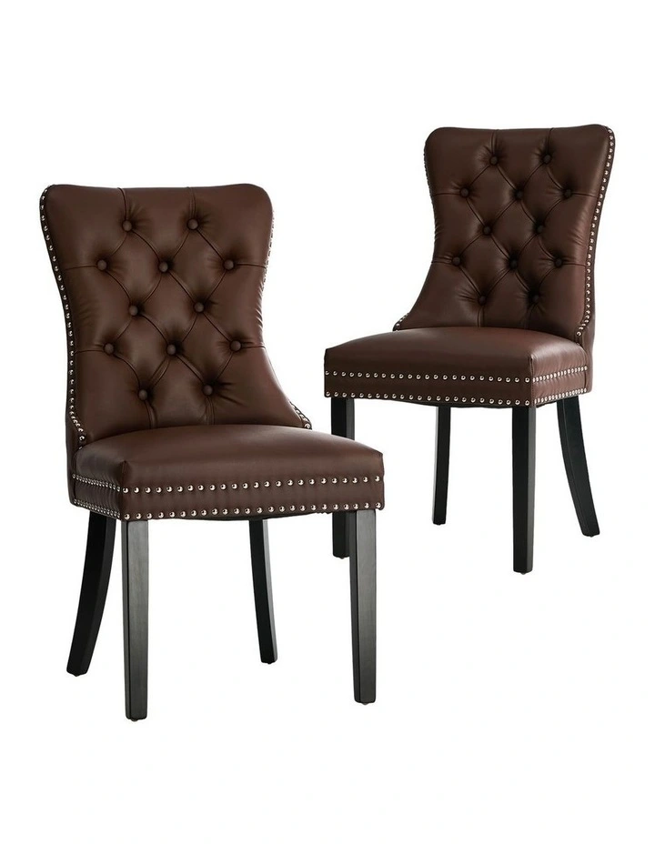Oikiture 2x Dining Chairs Upholstered French Provincial Tufted PU Leather Brown image 1