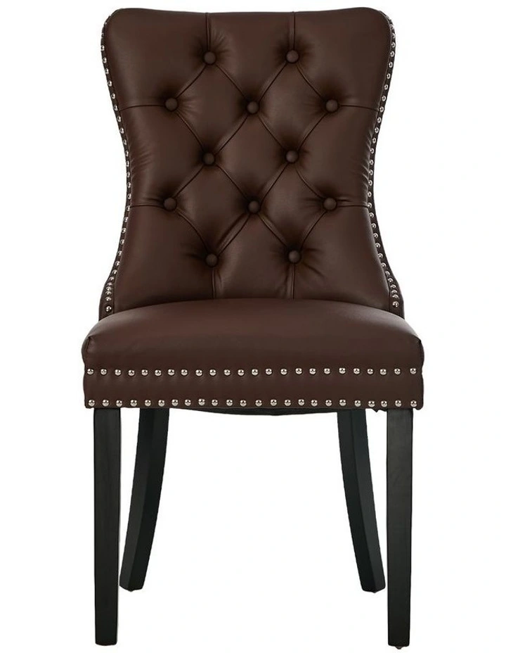 Oikiture 2x Dining Chairs Upholstered French Provincial Tufted PU Leather Brown image 2
