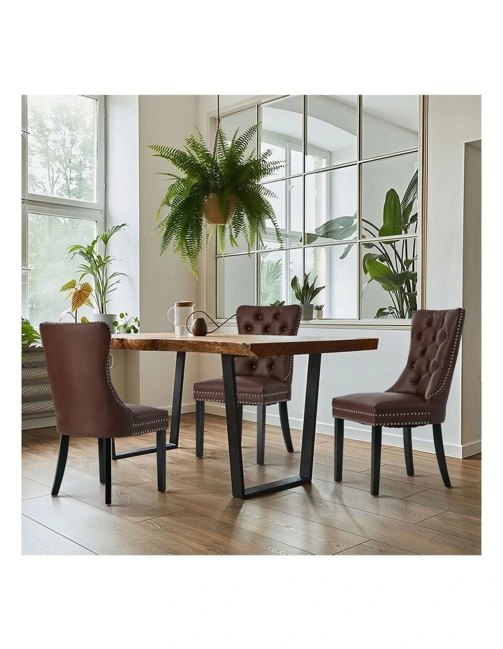 Oikiture 2x Dining Chairs Upholstered French Provincial Tufted PU Leather Brown image 5