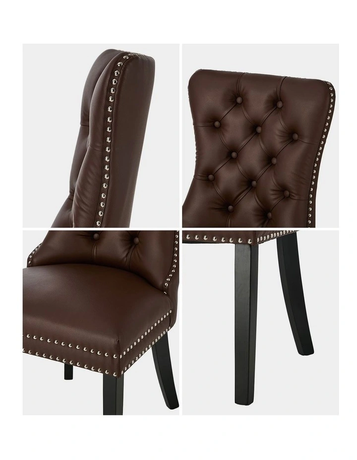 Oikiture 2x Dining Chairs Upholstered French Provincial Tufted PU Leather Brown image 6