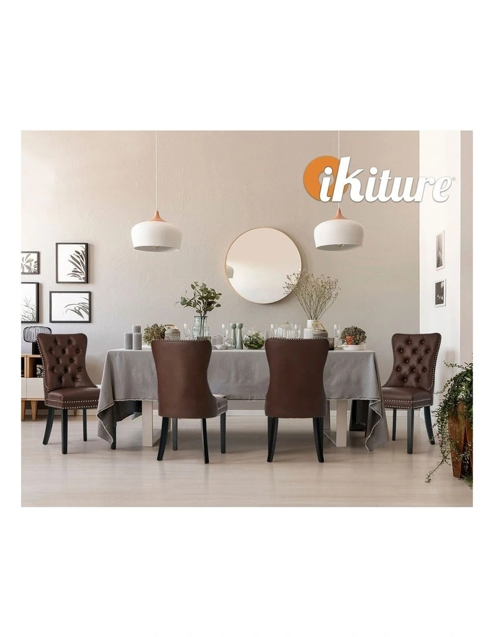 Oikiture 2x Dining Chairs Upholstered French Provincial Tufted PU Leather Brown image 7