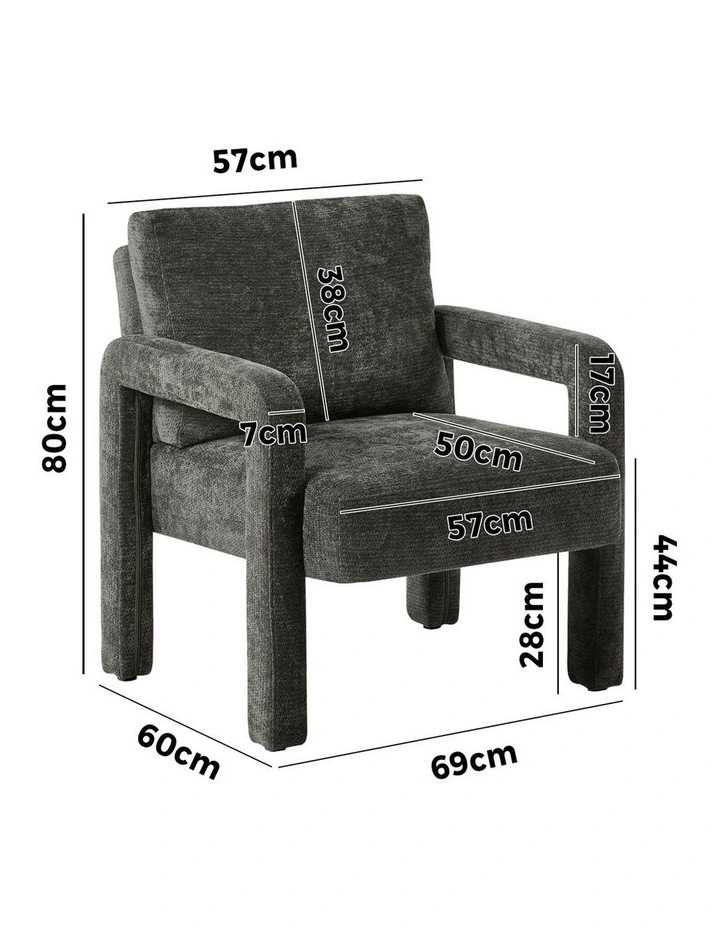 Oikiture Armchair Velvet Accent Chairs 1 Seater Lounge Sofa Chair Grey image 3