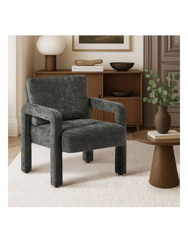 Oikiture Armchair Velvet Accent Chairs 1 Seater Lounge Sofa Chair Grey image 4