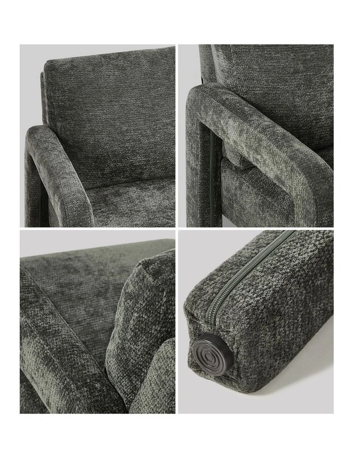 Oikiture Armchair Velvet Accent Chairs 1 Seater Lounge Sofa Chair Grey image 6