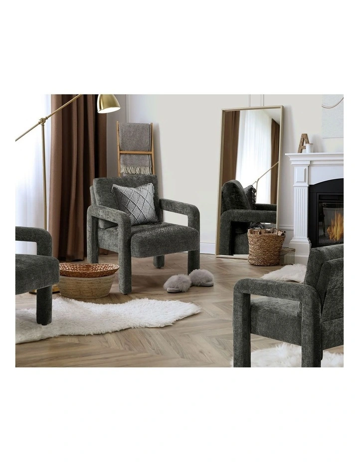 Oikiture Armchair Velvet Accent Chairs 1 Seater Lounge Sofa Chair Grey image 7