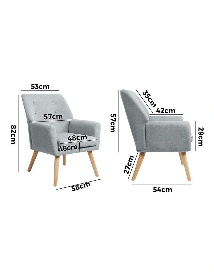 Oikiture Armchair Lounge Chair Linen Accent Armchairs Tub Chairs Sofa Grey image 3