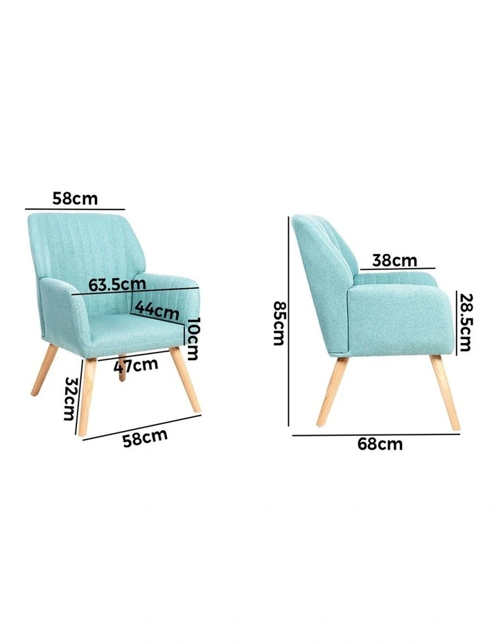 Oikiture Armchair Lounge Sofa Chair Fabric Accent Chairs Armchairs Couches Blue image 3