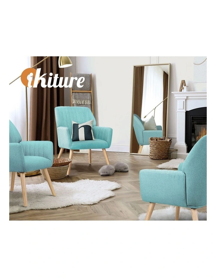 Oikiture Armchair Lounge Sofa Chair Fabric Accent Chairs Armchairs Couches Blue image 7