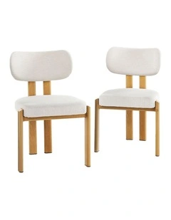 Oikiture Set of 2 Dining Chairs Linen Fabric Kitchen Chair Padded Seat Beige
