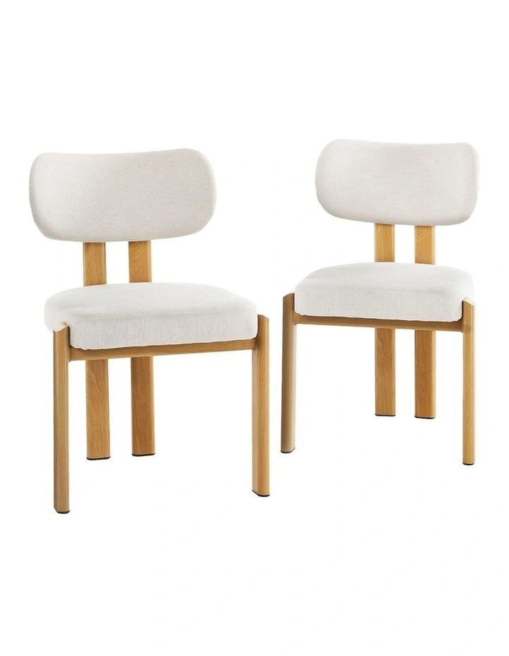 Oikiture Set of 2 Dining Chairs Linen Fabric Kitchen Chair Padded Seat Beige image 1