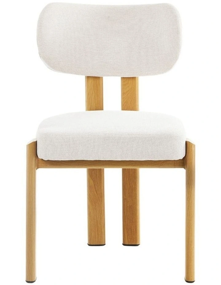 Oikiture Set of 2 Dining Chairs Linen Fabric Kitchen Chair Padded Seat Beige image 2