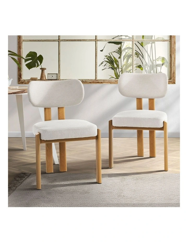 Oikiture Set of 2 Dining Chairs Linen Fabric Kitchen Chair Padded Seat Beige image 4
