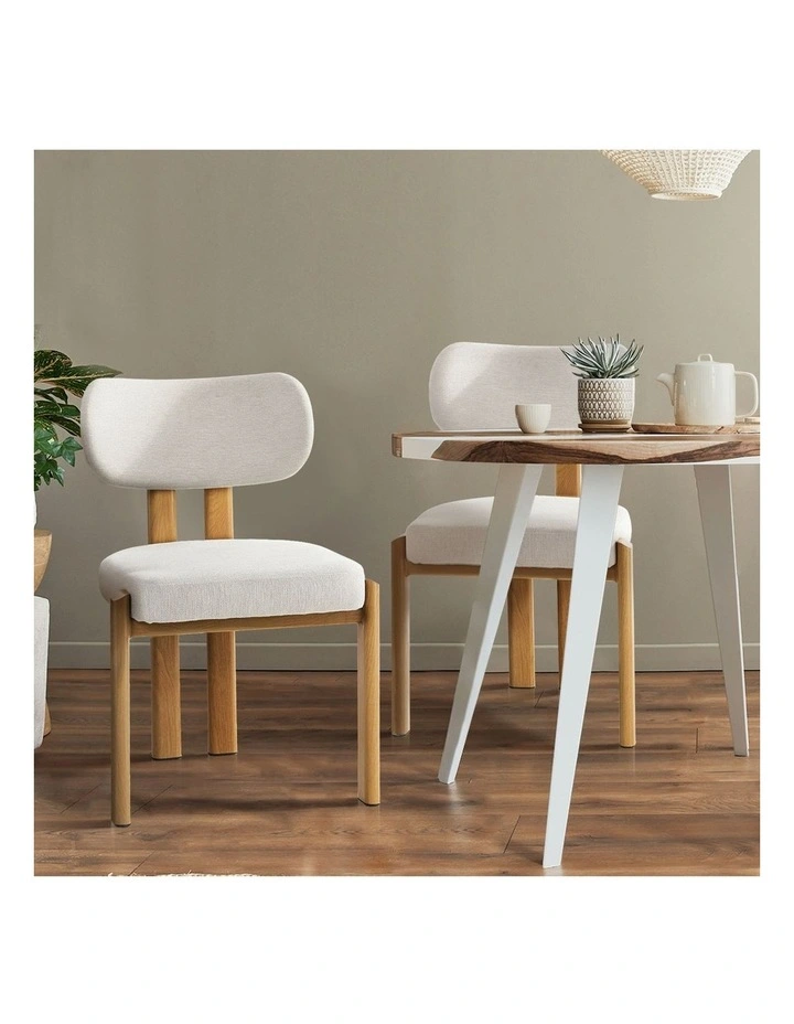 Oikiture Set of 2 Dining Chairs Linen Fabric Kitchen Chair Padded Seat Beige image 5
