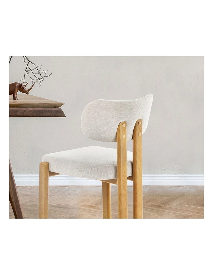 Oikiture Set of 2 Dining Chairs Linen Fabric Kitchen Chair Padded Seat Beige image 6
