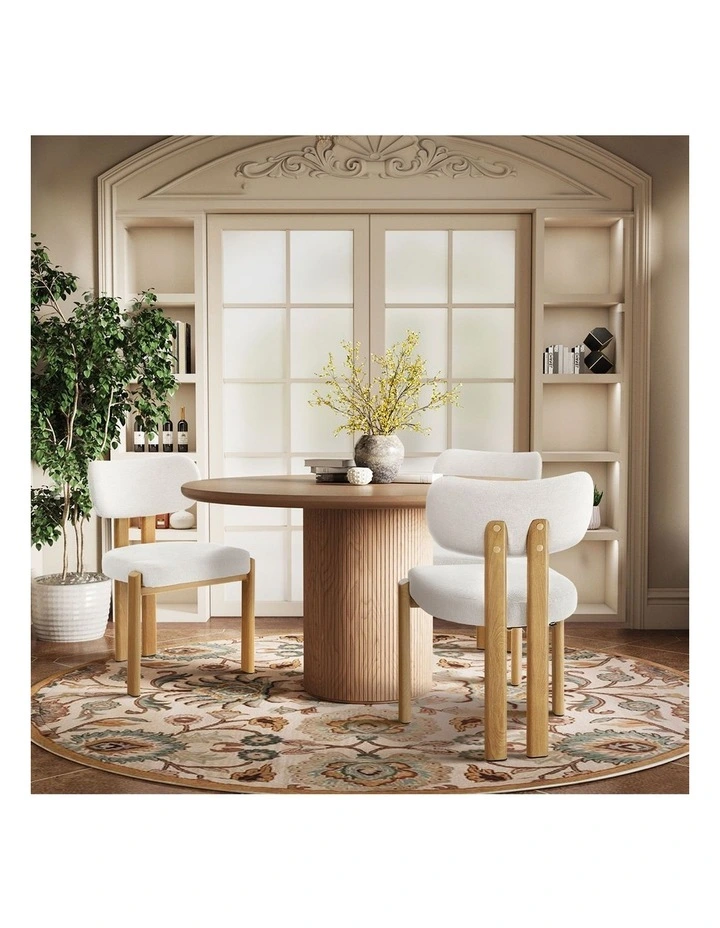 Oikiture Set of 2 Dining Chairs Linen Fabric Kitchen Chair Padded Seat Beige image 7