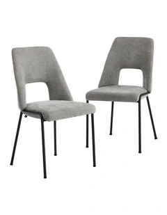 Oikiture 2x Dining Chairs Chenille Fabric Kitchen Side Chair Grey