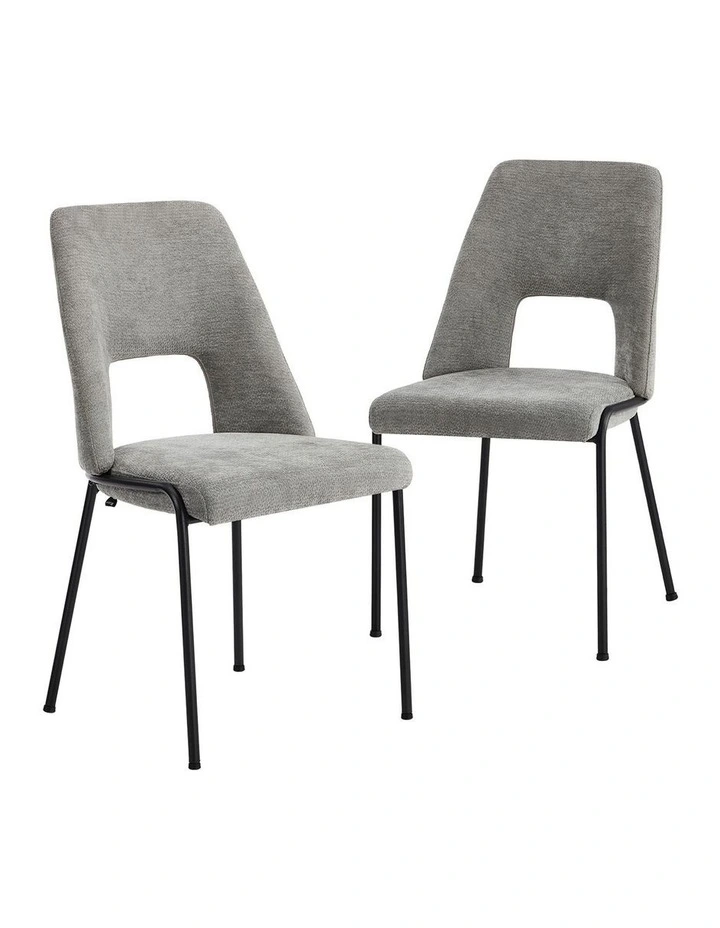 Oikiture 2x Dining Chairs Chenille Fabric Kitchen Side Chair Grey image 1