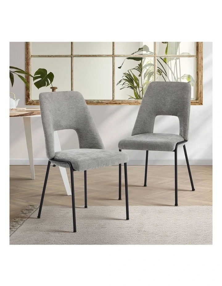 Oikiture 2x Dining Chairs Chenille Fabric Kitchen Side Chair Grey image 4
