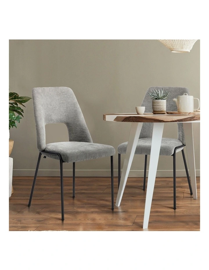Oikiture 2x Dining Chairs Chenille Fabric Kitchen Side Chair Grey image 5