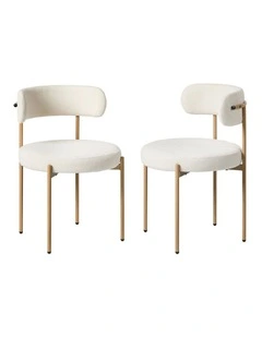 Oikiture 2x Dining Chair Round Boucle Kitchen Lounge Seats Backrest White&Natural