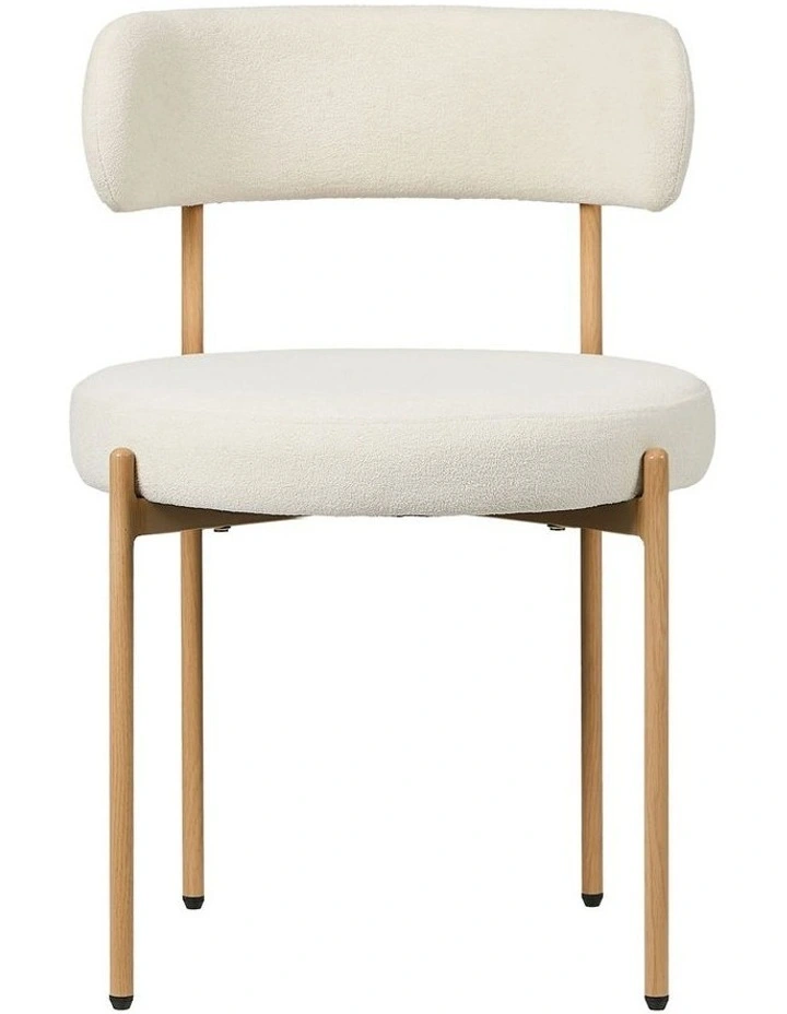 Oikiture 2x Dining Chair Round Boucle Kitchen Lounge Seats Backrest White&Natural image 2