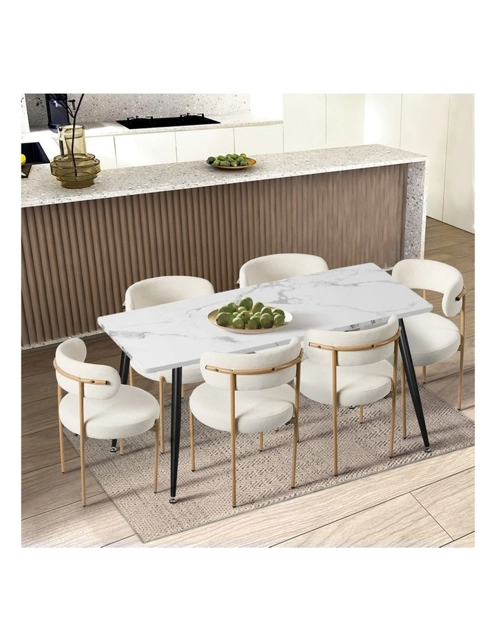 Oikiture 2x Dining Chair Round Boucle Kitchen Lounge Seats Backrest White&Natural image 5