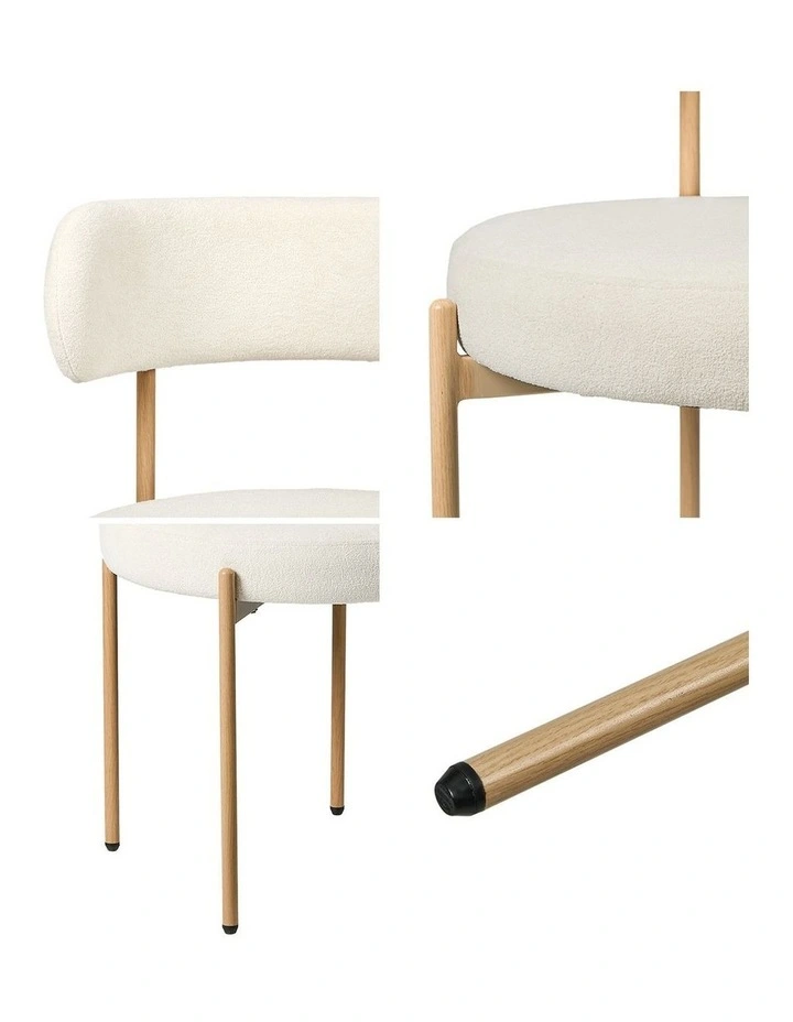 Oikiture 2x Dining Chair Round Boucle Kitchen Lounge Seats Backrest White&Natural image 6