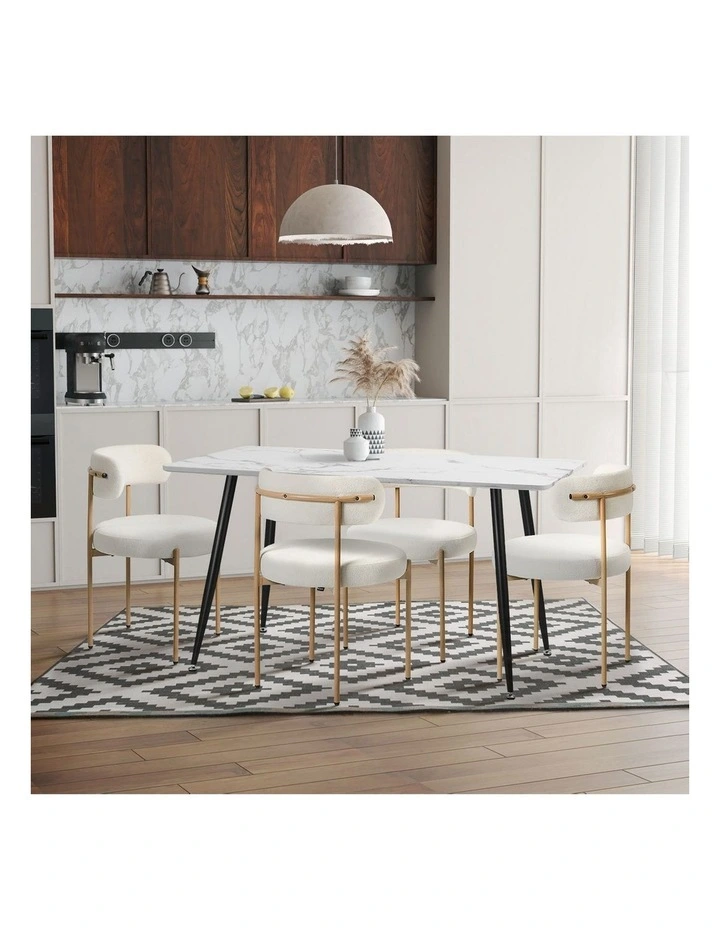 Oikiture 2x Dining Chair Round Boucle Kitchen Lounge Seats Backrest White&Natural image 7
