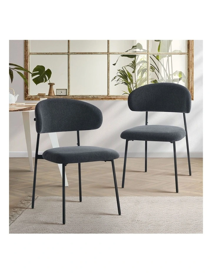 Oikiture 2x Dining Chairs Kitchen Lounge Seat Linen Fabric Accent Chair Grey image 4