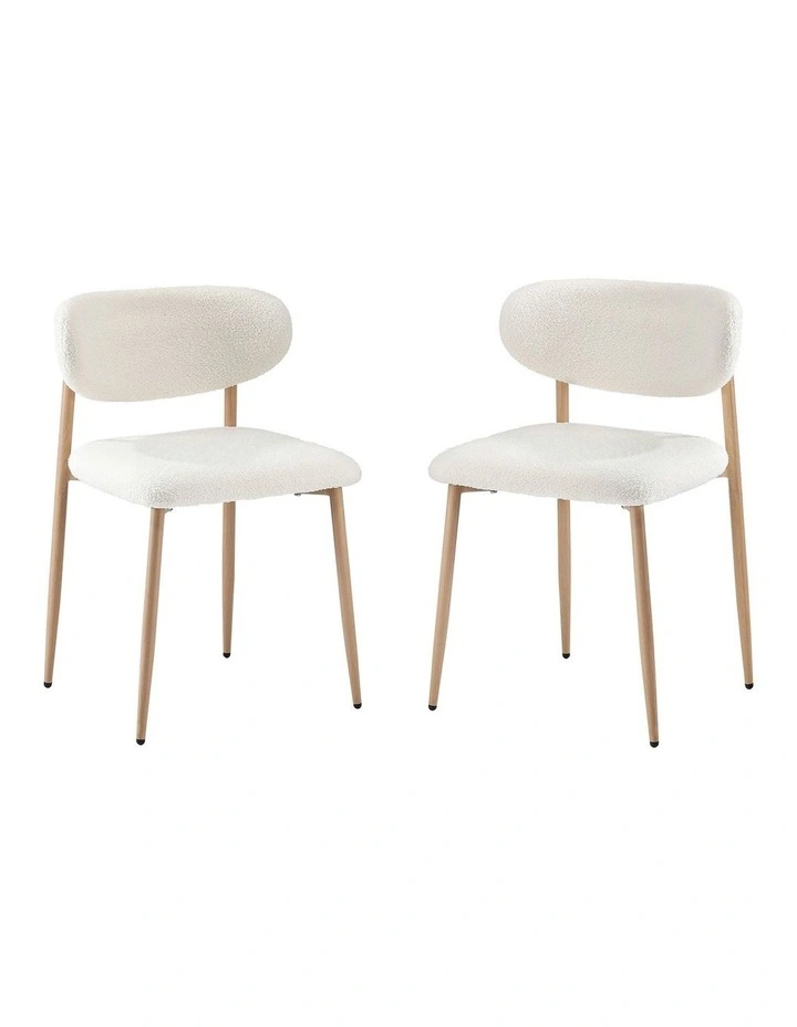 Oikiture 2x Dining Chairs Kitchen Chair Cafe Lounge Chair Boucle Wood&White image 1