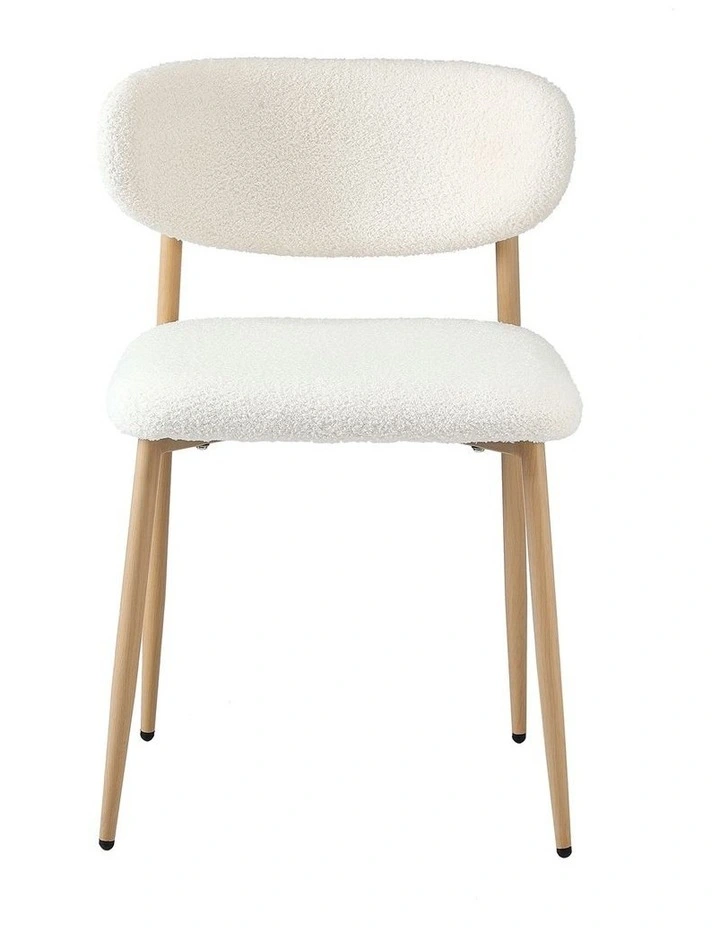 Oikiture 2x Dining Chairs Kitchen Chair Cafe Lounge Chair Boucle Wood&White image 2