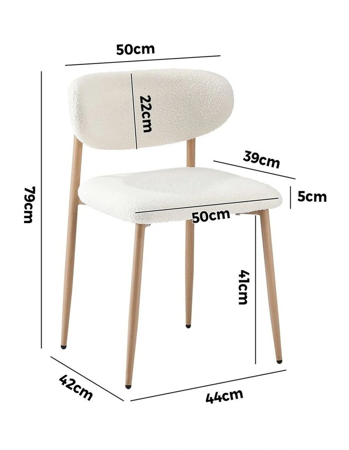 Oikiture 2x Dining Chairs Kitchen Chair Cafe Lounge Chair Boucle Wood&White image 3
