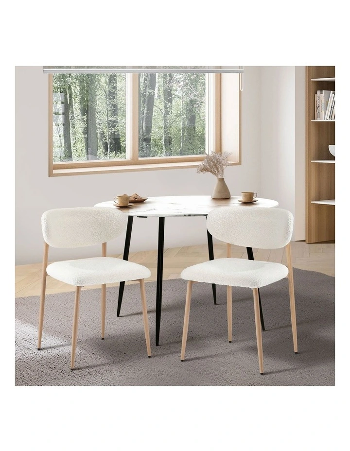 Oikiture 2x Dining Chairs Kitchen Chair Cafe Lounge Chair Boucle Wood&White image 4
