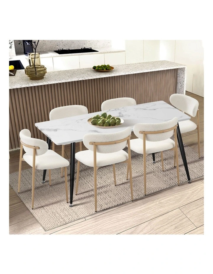 Oikiture 2x Dining Chairs Kitchen Chair Cafe Lounge Chair Boucle Wood&White image 5