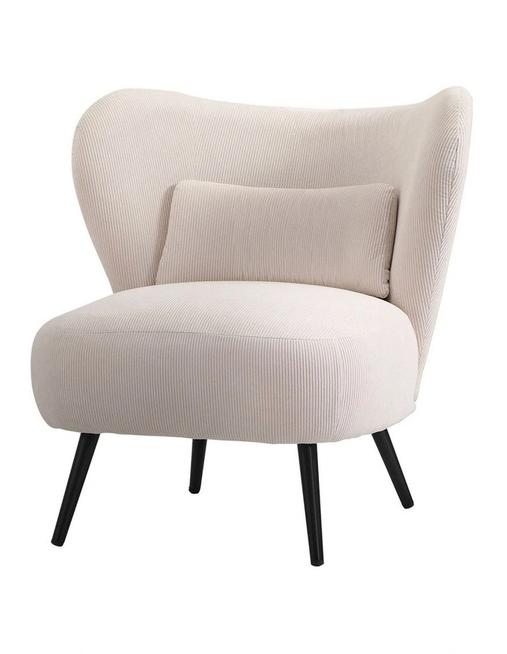 Oikiture Armchair Lounge Chair with Lumbar Pillow Wingback Velvet Beige image 1