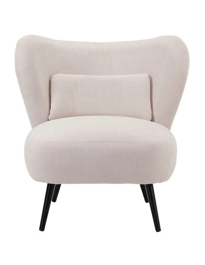 Oikiture Armchair Lounge Chair with Lumbar Pillow Wingback Velvet Beige image 2