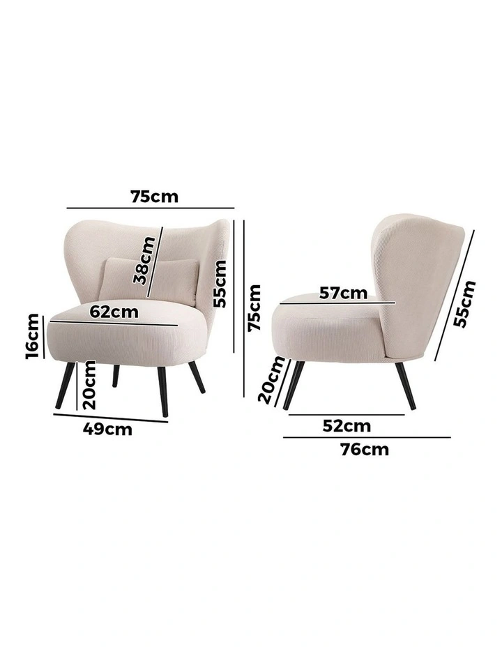 Oikiture Armchair Lounge Chair with Lumbar Pillow Wingback Velvet Beige image 3